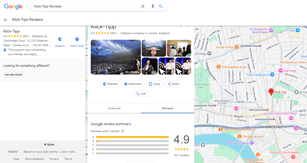 German KlickTipp Reviews Score on Google 