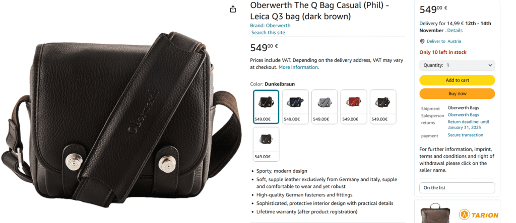 Oberwerth The Q Bag Casual (Phil) - Leica Q3 bag (dark brown)
Brand: Oberwerth